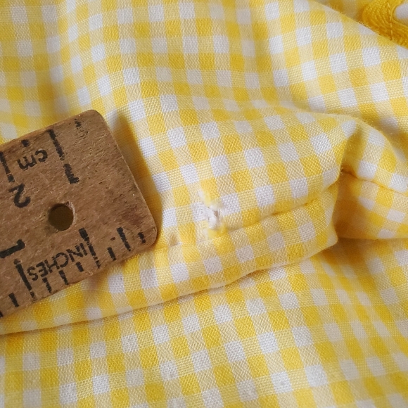 Vintage Handmade Yellow Gingham Plush Crib Blanket Jacquard Lace Zig Zag Trim - Picture 12 of 16